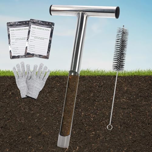 Beeplove 12in Thickened Soil Sample Probe, Sturdy 304 Stainless Steel T-Style Handle Soil Test Kits, Durable Soil Sampling Tools for Garden Farm Lawn Care Maintenance