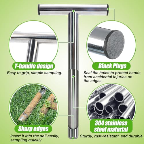 Beeplove 12in Thickened Soil Sample Probe, Sturdy 304 Stainless Steel T-Style Handle Soil Test Kits, Durable Soil Sampling Tools for Garden Farm Lawn Care Maintenance