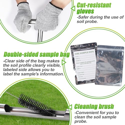 Beeplove 12in Thickened Soil Sample Probe, Sturdy 304 Stainless Steel T-Style Handle Soil Test Kits, Durable Soil Sampling Tools for Garden Farm Lawn Care Maintenance