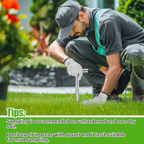 Beeplove 12in Thickened Soil Sample Probe, Sturdy 304 Stainless Steel T-Style Handle Soil Test Kits, Durable Soil Sampling Tools for Garden Farm Lawn Care Maintenance
