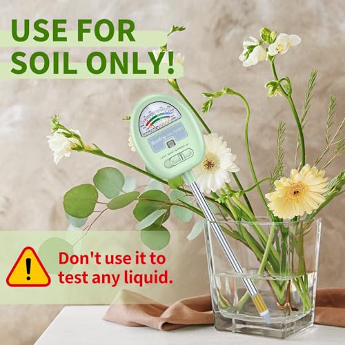 Soil Moisture Meter,4-in-1 Soil Ph Meter, Soil Tester for Moisture, Light,Nutrients, pH,Soil Ph Test Kit, Great for Garden, Lawn, Farm, Indoor & Outdoor Use (No Battery Required)