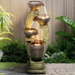 Naturefalls 40” H Modern Outdoor Fountain - 4 Crocks Outdoor Garden Fountains with Contemporary Design&LED Light for Garden, Patio, Deck, Porch, Backyard and Home Art Decor (40in, Light Gray)
