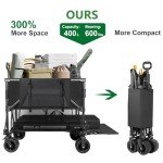 UNITON Double Decker Wagon 600lb Capacity & 400L Collapsible Sports Wagon with Big Wheels for Sand - 54" Extended Utility Folding Wagon Cart for Beach & Outdoor Use