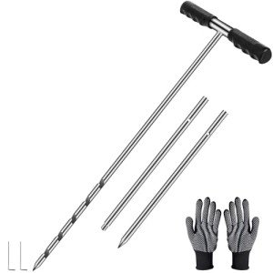 Yosuny Upgrade Solid Stainless Steel Soil Sample Probe and Soil Probe Rod Combined, 17-32-48 Inch Soil Sample Test Tool for Agriculture/Lawn, Ground Probe Locator for Pipes/Gopher Runs/Septic Tank