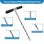 Yosuny Upgrade Solid Stainless Steel Soil Sample Probe and Soil Probe Rod Combined, 17-32-48 Inch Soil Sample Test Tool for Agriculture/Lawn, Ground Probe Locator for Pipes/Gopher Runs/Septic Tank