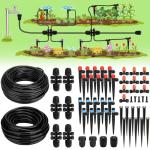 Landtouch Drip Irrigation System, Garden Watering System with Adjustable Drip Emitters Misting Sprinkler, Efficient Sprinkler System Kit for Flower Bed, Raised Bed, Greenhouse, Lawn