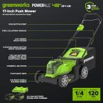 Greenworks 48V (2 x 24V) 17" Cordless (Push) Lawn Mower (125+ Compatible Tools), (2) 4.0Ah Batteries and Dual Port Rapid Charger Included