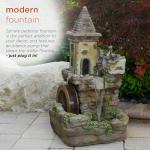 Alpine Corporation USA1164 Outdoor Floor Tiered Fairy Castle Waterwheel Water Fountain with Realistic Stone Look, 35", Brown