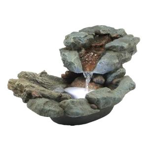 Alpine Corporation 20" Long Indoor/Outdoor River Rock Waterfall Tabletop Fountain with LED Lights