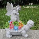 Garden Statues Outdoor Decorations Solar Turtle Angels Decor with Succulents LED Lights Garden Ornaments Figurines for Patio Yard Lawn Gifts for Women Grandma