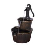 Alpine Corporation TIZ194BZ Outdoor Floor Rustic 2-Tiered Barrel and Pump Water Fountain, Old-Fashioned Fountain, 27", Bronze