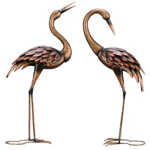 TERESA'S COLLECTIONS Garden Decor for Outside,Large Bronze Standing Crane Garden Sculptures & Statues for Outdoor Decor,Lawn Ornaments Metal Yard Art for Porch Patio,Set of 2,Gifts for Father Dad