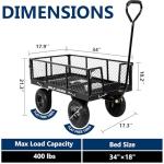 BILT HARD 400 lbs 10" Flat Free Tires Steel Garden Cart with 180° Rotating Handle and Removable Sides, 4 Cu.Ft Capacity Utility Heavy Duty Garden Carts and Wagons