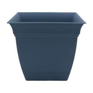 The HC Companies 12 Inch Eclipse Square Planter with Saucer - Indoor Outdoor Plant Pot for Flowers, Vegetables, and Herbs, Slate Blue