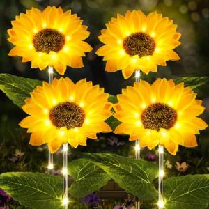 Ahaorigin 4 Pack Solar Garden Lights, Sunflower Outdoor Solar Lights for Outside with Lifelike Bigger Sunflower & Bright 64 LED, Waterproof Solar Powered Outdoor Lights for Yard Pathway Garden Decor