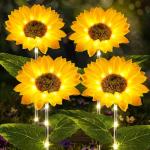 Ahaorigin 4 Pack Solar Garden Lights, Sunflower Outdoor Solar Lights for Outside with Lifelike Bigger Sunflower & Bright 64 LED, Waterproof Solar Powered Outdoor Lights for Yard Pathway Garden Decor