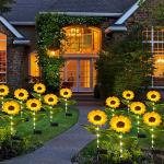 Ahaorigin 4 Pack Solar Garden Lights, Sunflower Outdoor Solar Lights for Outside with Lifelike Bigger Sunflower & Bright 64 LED, Waterproof Solar Powered Outdoor Lights for Yard Pathway Garden Decor