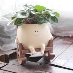 Face Planter Pots for Indoor Plants Cute Resin Flower Head Planters, Sit Rocking Chair Succulent Pots with Drainage Hole - Gift IdeaI for Mother and Christmas