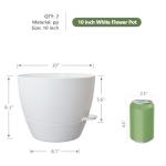 10 inch Self Watering Pots, 2 Pack Plastic Planters with Mesh Drainage Holes for Garden Plants and Flower, Plants Pots with Deep Reservoir for Indoor Outdoor Plants, White