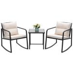 Devoko 3 Piece Wicker Rocking Bistro Set Garden Furniture