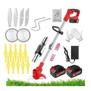Battery Powered Edger Lawn Tool Cordless Trimmers Lawn Edger String Trimmer with Batteries & Replace Blades for Yard Garden,red
