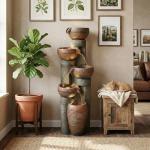 Hamiedun 5 -Tier Outdoor Garden Water Fountain Decor, Resin Fountain for Garden, Floor Patio, Deck, Porch, Backyard and Home Art Decor (Brown, 39.7inch)