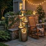 Hamiedun 5 -Tier Outdoor Garden Water Fountain Decor, Resin Fountain for Garden, Floor Patio, Deck, Porch, Backyard and Home Art Decor (Brown, 39.7inch)