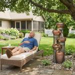 Hamiedun 5 -Tier Outdoor Garden Water Fountain Decor, Resin Fountain for Garden, Floor Patio, Deck, Porch, Backyard and Home Art Decor (Brown, 39.7inch)