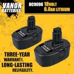 VANON 6.0Ah Lithium Ion Batteries Replacement for Dewalt 18v Battery XRP DC9096 DC9098 DC9099 DW9098 DW9099 DW9095 DW9096 DE9039 DC9181 Compatible with Dewalt 18V Cordless Power Tools 2 Pack