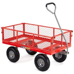Gorilla Carts 800 Pound Capacity Heavy Duty Steel Mesh Versatile Utility Wagon Cart with Easy Grip Handle for Outdoor Hauling, Red