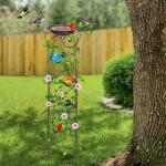 Desgully Bird Bath with Garden Trellis for Climbing Plants Outdoor, with Decorative Butterflies Free Standing Detachable Bird Feeder Bowl Bird Baths for Outdoors Antique Iron
