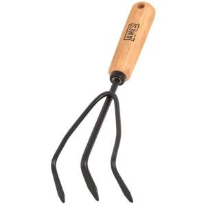 AMES 2446300 Tempered Steel Hand Cultivator with Wood Handle, 11-Inch, Brown