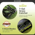 Sun Joe MJ501M w/ 7-Gallon Detachable, 9-Position Height Adjustment, 5 Steel Blades, Compact Design, 18-Inch Manual w/Grass Catcher, Green/Black