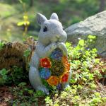 FORUP Solar Garden Outdoor Statues, Bunny Garden Statue with Succulent, Resin Rabbit Figurine Garden Lawn Ornaments with 8 LED Lights, Rabbit Statue for Outdoor Lawn Yard Garden Decorations