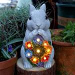 FORUP Solar Garden Outdoor Statues, Bunny Garden Statue with Succulent, Resin Rabbit Figurine Garden Lawn Ornaments with 8 LED Lights, Rabbit Statue for Outdoor Lawn Yard Garden Decorations