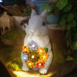 FORUP Solar Garden Outdoor Statues, Bunny Garden Statue with Succulent, Resin Rabbit Figurine Garden Lawn Ornaments with 8 LED Lights, Rabbit Statue for Outdoor Lawn Yard Garden Decorations