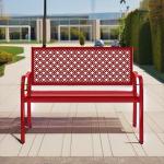 Outdoor Steel Bench for Patio with Geometric Backrest