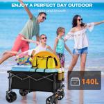Uyittour Collapsible Folding Wagon Cart Heavy Duty Foldable, Beach Wagon with Big Wheels for Sand, Utility Grocery Wagon with Side Pocket and Brakes for Camping Sports Outdoor Activities, Black