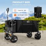 Uyittour Collapsible Folding Wagon Cart Heavy Duty Foldable, Beach Wagon with Big Wheels for Sand, Utility Grocery Wagon with Side Pocket and Brakes for Camping Sports Outdoor Activities, Black