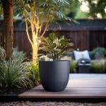 Kante 18 Inch Dia Round Concrete Planter, Indoor Outdoor Large Plant Pot with Drainage Hole and Rubber Plug for Home Patio Garden, Charcoal