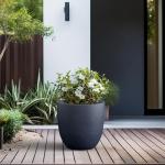 Kante 18 Inch Dia Round Concrete Planter, Indoor Outdoor Large Plant Pot with Drainage Hole and Rubber Plug for Home Patio Garden, Charcoal