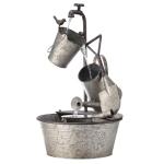 Alpine Corporation YHL106 Outdoor Floor 3-Tiered Metal Garden Tools Water Fountain, Tools and Faucet Waterfall, 28", Gray