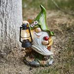 pearlstar Solar Outdoor Garden Gnomes Statues with LED Lantern Light Yard Decor, Waterproof Solar Figurine Lights Lawn Dwarf Ornaments for Yard Patio Home Decor, for Mom Women
