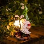 pearlstar Solar Outdoor Garden Gnomes Statues with LED Lantern Light Yard Decor, Waterproof Solar Figurine Lights Lawn Dwarf Ornaments for Yard Patio Home Decor, for Mom Women