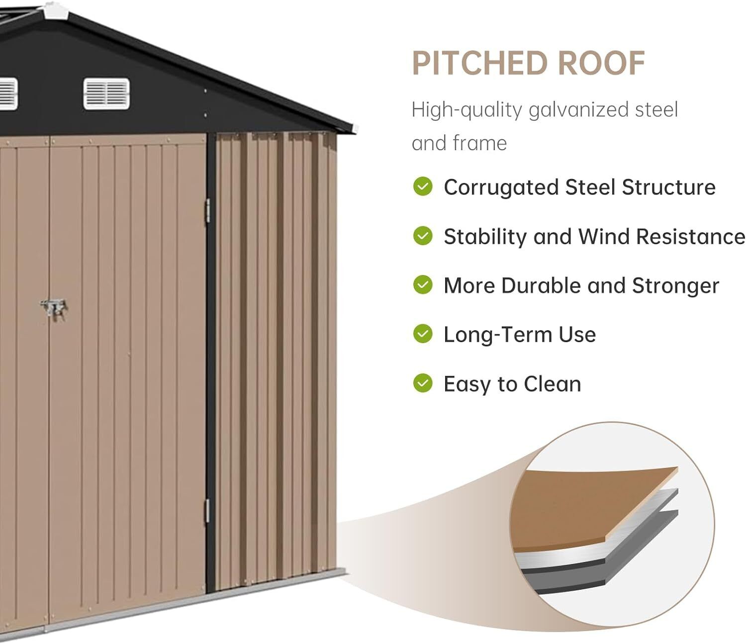 10x8 FT Metal Outdoor Storage Shed with Lockable Doors