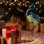 HONGLAND Solar Metal Crane Statue Garden Heron Sculpture, Outdoor Heron Yard Art Coastal Ocean Bird Decor Lawn Ornament for Backyard Porch Patio Decor（30 Inch）