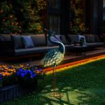 HONGLAND Solar Metal Crane Statue Garden Heron Sculpture, Outdoor Heron Yard Art Coastal Ocean Bird Decor Lawn Ornament for Backyard Porch Patio Decor（30 Inch）