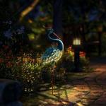 HONGLAND Solar Metal Crane Statue Garden Heron Sculpture, Outdoor Heron Yard Art Coastal Ocean Bird Decor Lawn Ornament for Backyard Porch Patio Decor（30 Inch）