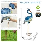 HONGLAND Solar Metal Crane Statue Garden Heron Sculpture, Outdoor Heron Yard Art Coastal Ocean Bird Decor Lawn Ornament for Backyard Porch Patio Decor（30 Inch）