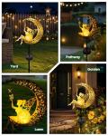 Vuees Solar Garden Statues Outdoor Decor, Fairy Moon Figurine Light Stake, Housewarming Ornament for Patio, Lawn, Yard, Pathway - Unique Gift Ideas for Gardening Mom Grandma